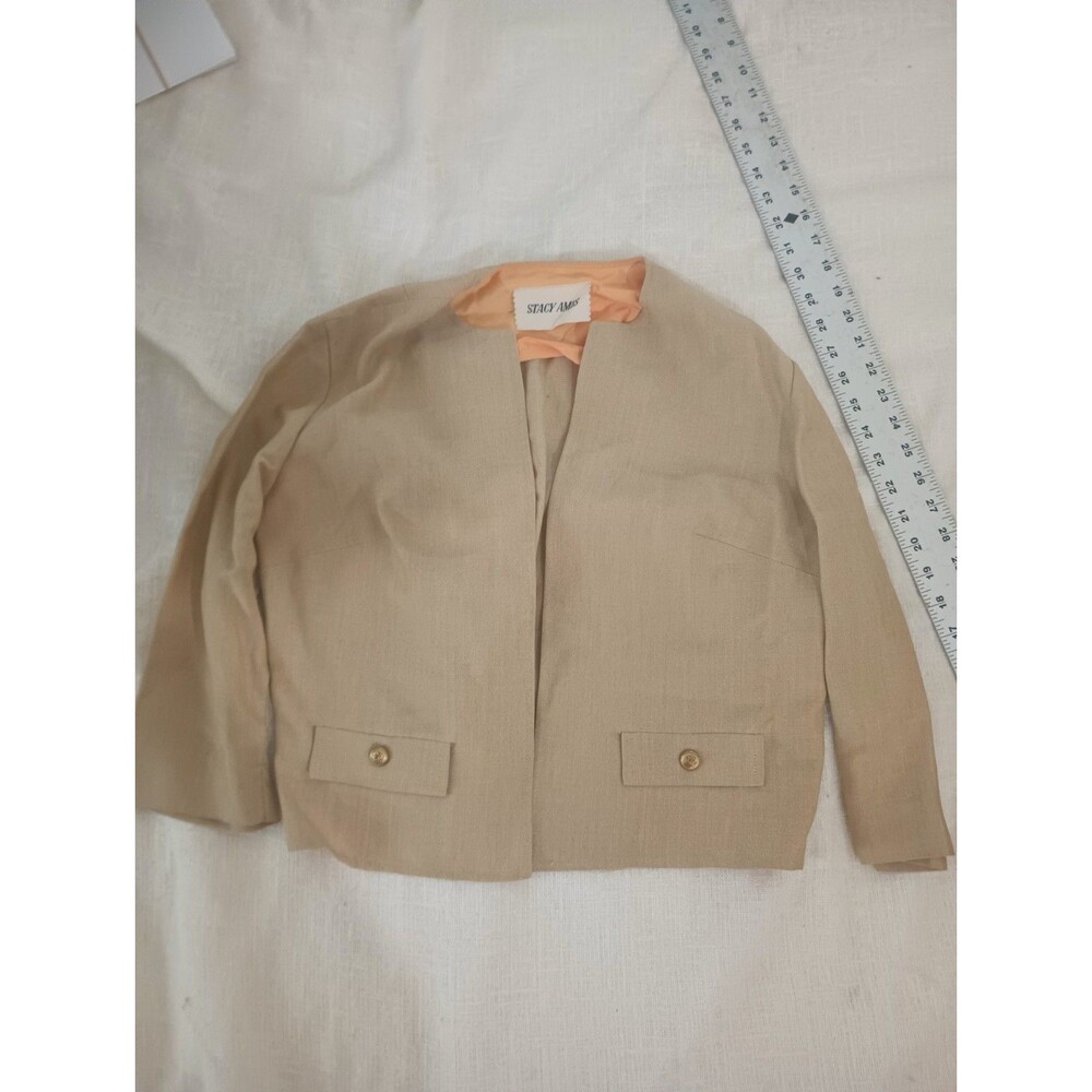 Vintage 1960s Stacy Ames Womens Beige Blazer Jacket Gold Buttons Mod Tailored